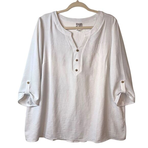 Naif 3/4 Sleeve Woman’s Light Gray V-Neck Flowy Lightweight Casual 1X - Picture 2 of 9